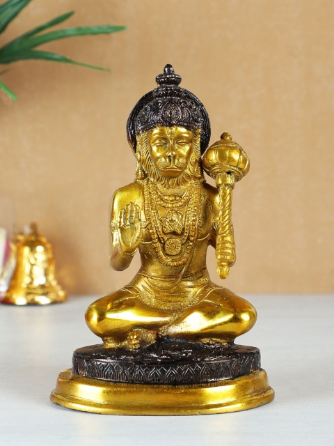 

TIED RIBBONS Gold-Toned & Black Lord Hanuman Brass Idol Showpiece