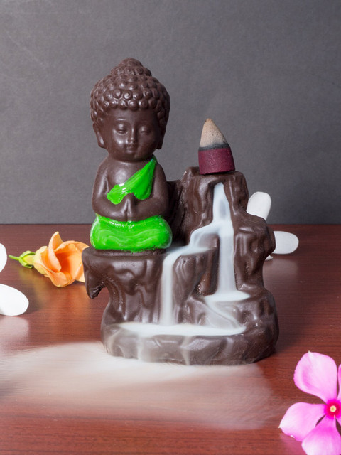 

Golden Peacock Green & Brown Smoke Buddha Fountain Showpiece