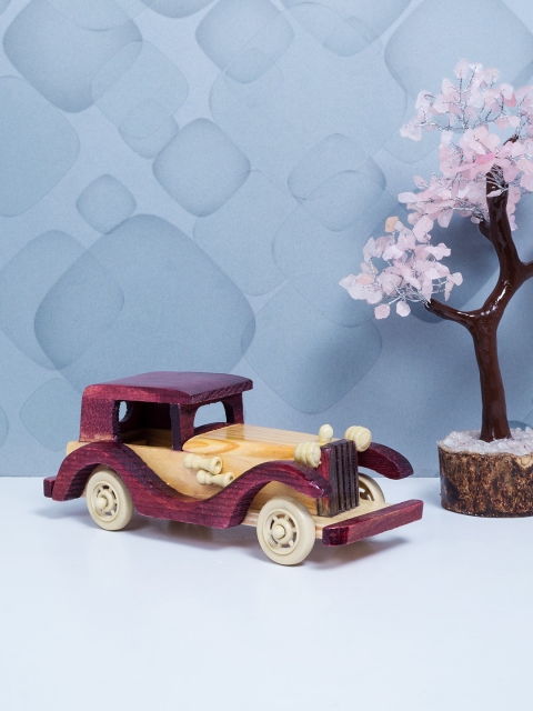 

Golden Peacock Magenta & Brown Wooden Vintage Classic Vehicle Car Toy Showpiece
