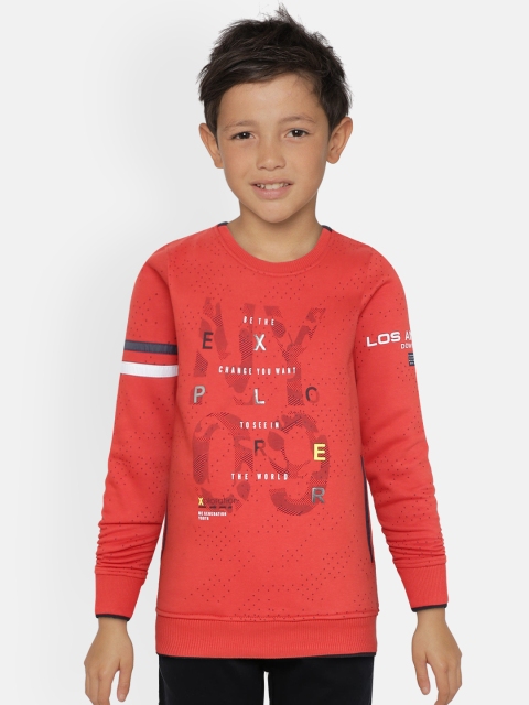 

Monte Carlo Boys Coral Orange & Navy Blue Typography Print Sweatshirt