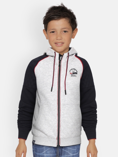

Monte Carlo Boys Grey Melange & Navy Blue Solid Hooded Sweatshirt