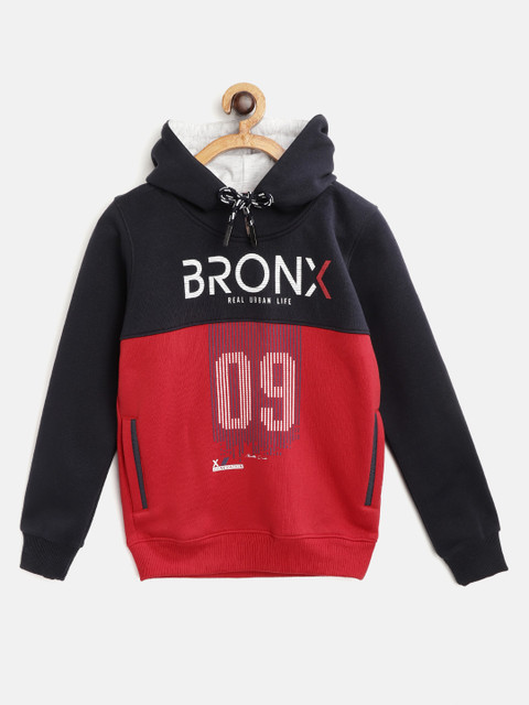 

Monte Carlo Boys Navy Blue & Red Colourblocked Hooded Sweatshirt