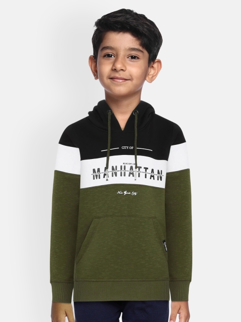 

Monte Carlo Boys Olive Green & Black Colourblocked Hooded Sweatshirt