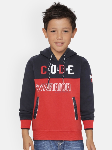 

Monte Carlo Boys Navy Blue & Rust Orange Typography Print Hooded Sweatshirt