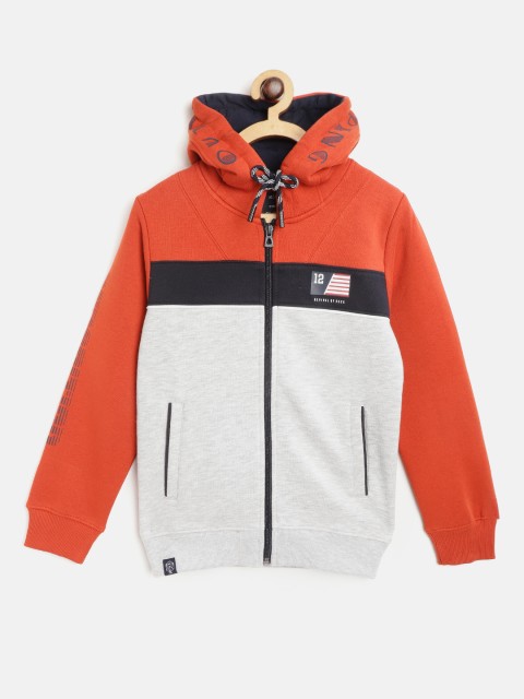 

Monte Carlo Boys Grey Melange & Rust Orange Colourblocked Hooded Sweatshirt
