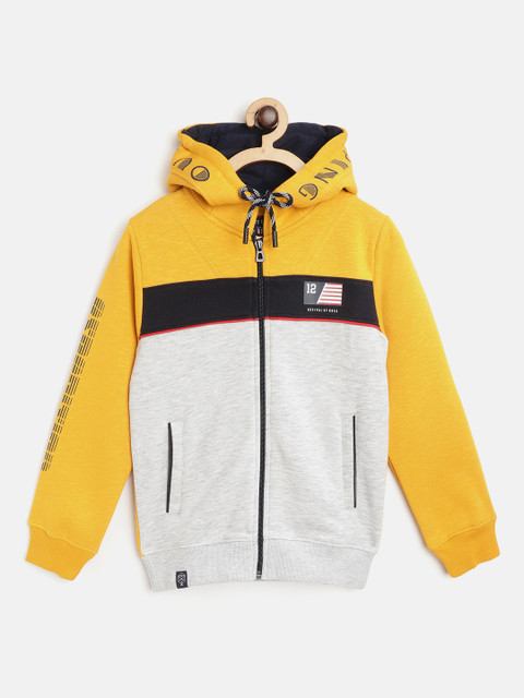 

Monte Carlo Boys Grey Melange & Yellow Colourblocked Hooded Sweatshirt