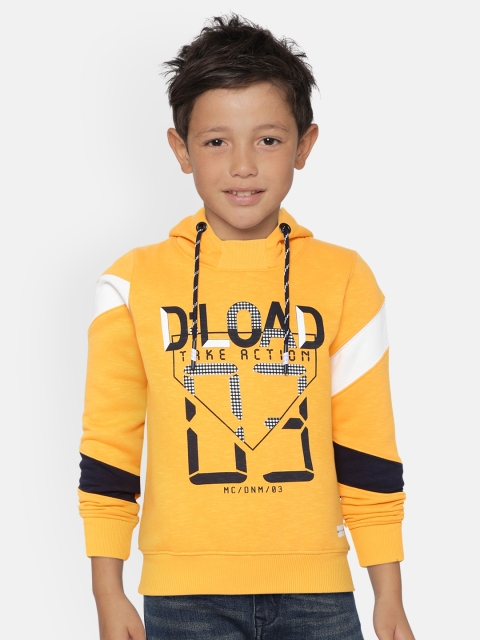 

Monte Carlo Boys Yellow & Navy Blue Alphanumeric Print Hooded Sweatshirt