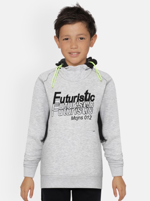 

Monte Carlo Boys Grey Melange & Black Typography Printed Hooded Sweatshirt