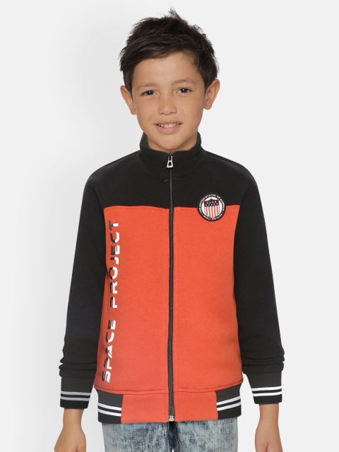 

Monte Carlo Boys Orange & Black Colourblocked Sweatshirt with Typography Print Detail