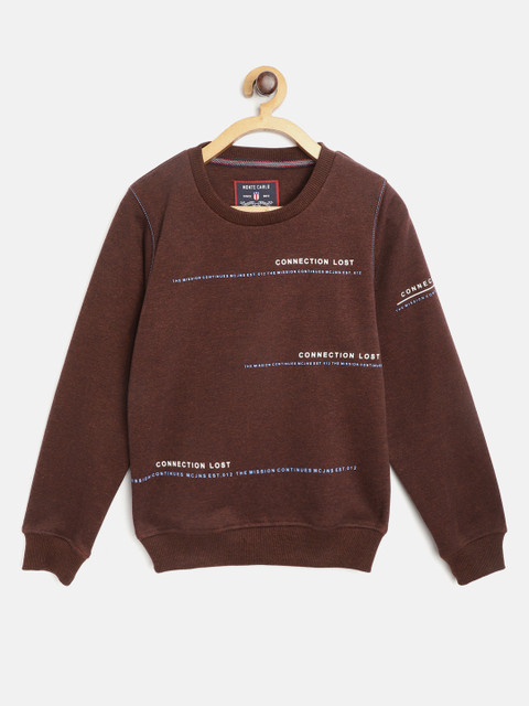 

Monte Carlo Boys Coffee Brown Typography Print Sweatshirt with Melange Effect