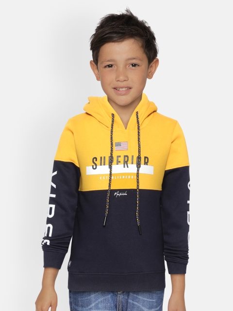 

Monte Carlo Boys Mustard Yellow & Navy Blue Colourblocked Hooded Sweatshirt