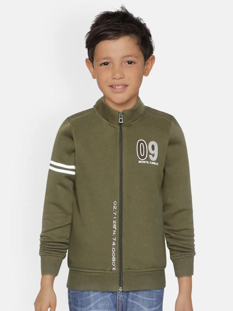 

Monte Carlo Boys Olive Green Solid Sweatshirt with Printed Detail
