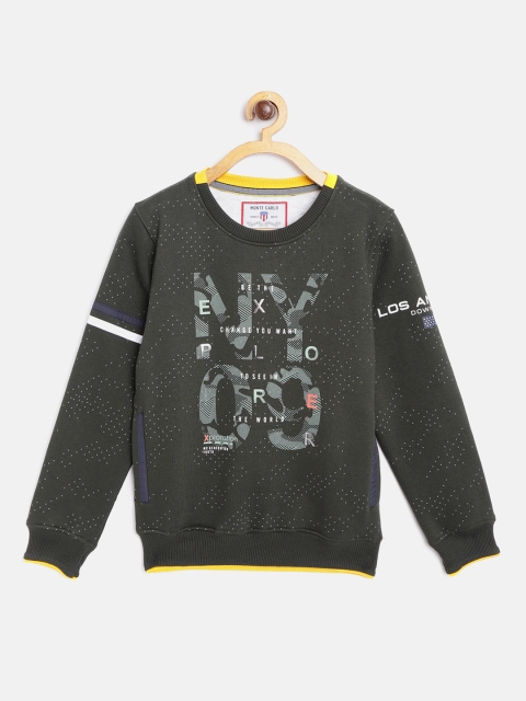 

Monte Carlo Boys Olive Green Printed Hooded Sweatshirt
