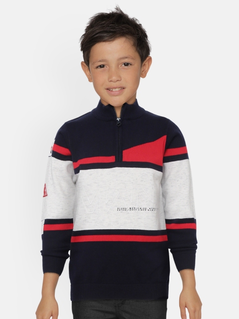 

Monte Carlo Boys Navy Blue & White Colourblocked Pullover