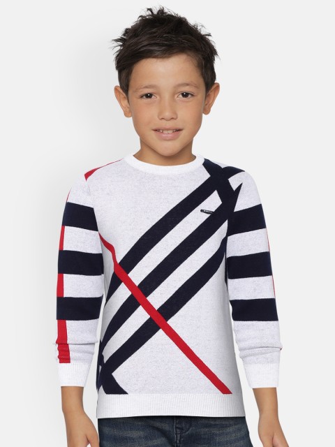 

Monte Carlo Boys Off-White & Navy Self-Design Pullover Sweater
