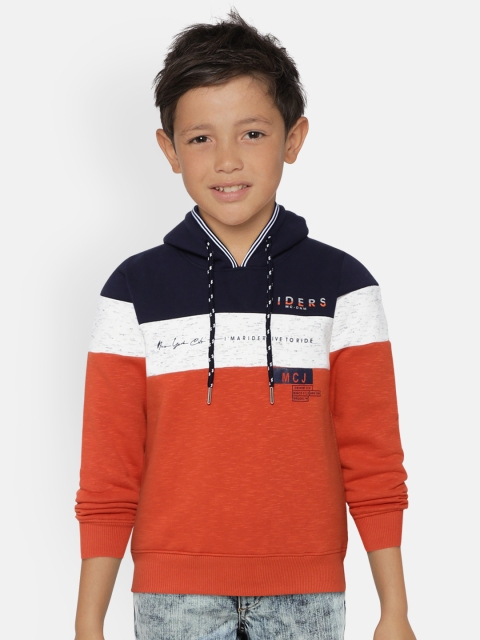 

Monte Carlo Boys Rust Orange & Navy Blue Colourblocked Hooded Sweatshirt