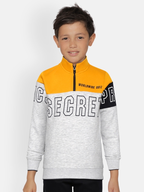 

Monte Carlo Boys Grey Melange & Mustard Colourblocked & Typography Print Sweatshirt