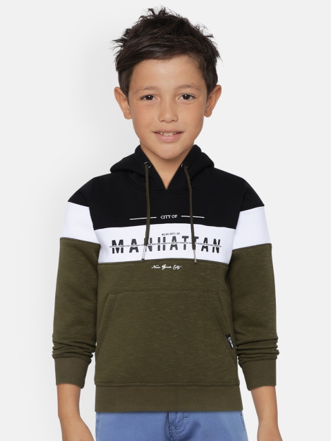 

Monte Carlo Boys Olive Green & Black Colourblocked Hooded Sweatshirt