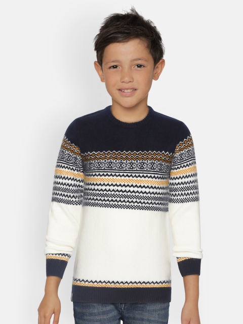 

Monte Carlo Boys Navy Blue & White Chevron Self Design Pullover