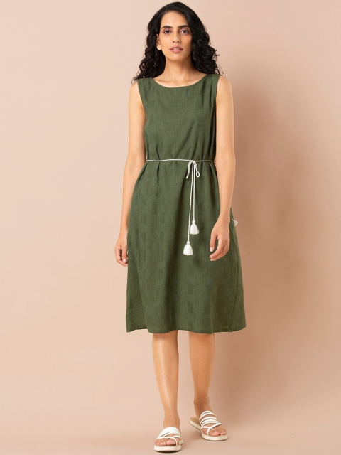 

INDYA Women Green Solid A-Line Dress