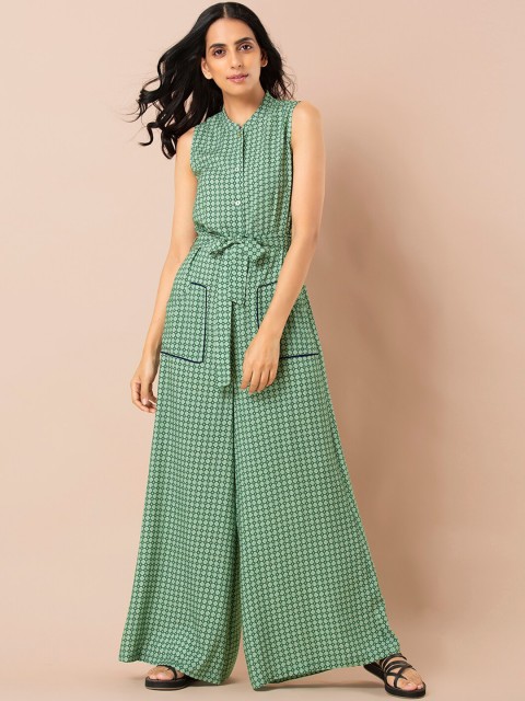 

INDYA Women Green Printed Basic Jumpsuit