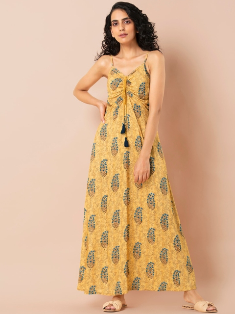 

INDYA Women Yellow Printed Maxi Dress