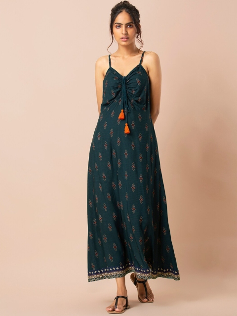 

INDYA Women Sea Green Printed A-Line Dress