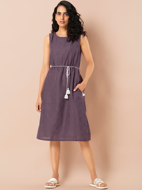 

INDYA Women Purple Self Design A-Line Dress