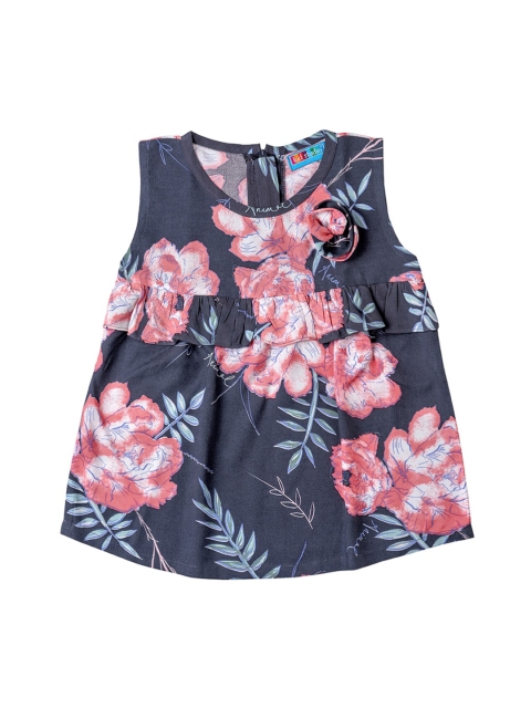 

Kid Studio Girls Navy Blue & Pink Floral Printed A-Line Pure Cotton Top