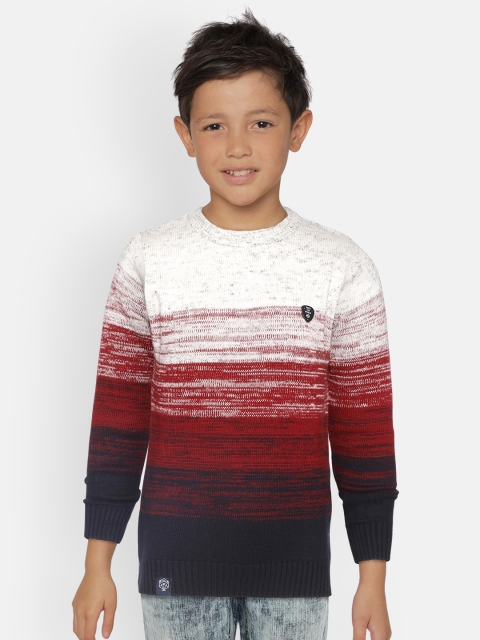 

Monte Carlo Boys White & Maroon Pure Cotton Self Design Pullover