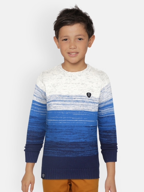 

Monte Carlo Boys White & Blue Pure Cotton Self Design Pullover