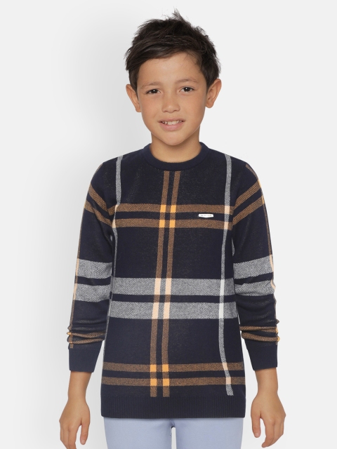 

Monte Carlo Boys Navy Blue & Mustard Yellow Pure Cotton Checked Pullover