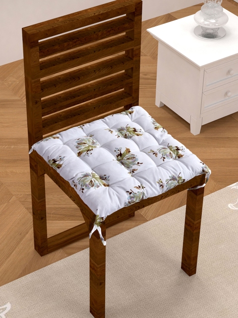 

Clasiko White & Green Floral Printed Chair Pad