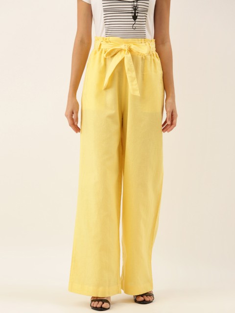 

Moda Rapido Women Yellow Regular Fit Solid Parallel Trousers