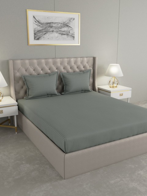 

Trident Grey Striped 210 TC Cotton 1 King Bedsheet with 2 Pillow Covers
