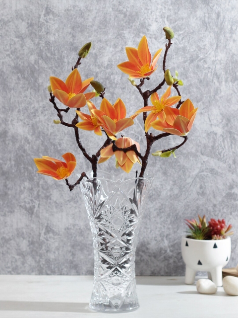 

TAYHAA Set Of 2 Orange Classic Artificial Passion Orchid Glory Flowers Stems