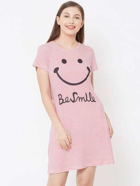 

Sweet Dreams Women Pink & White Striped Nightdress