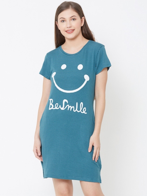 

Sweet Dreams Teal Blue & White Striped Sleep Shirt 2254GT