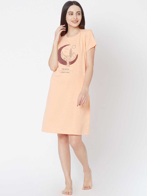 

Sweet Dreams Peach-Coloured Pure Cotton Printed Nightdress