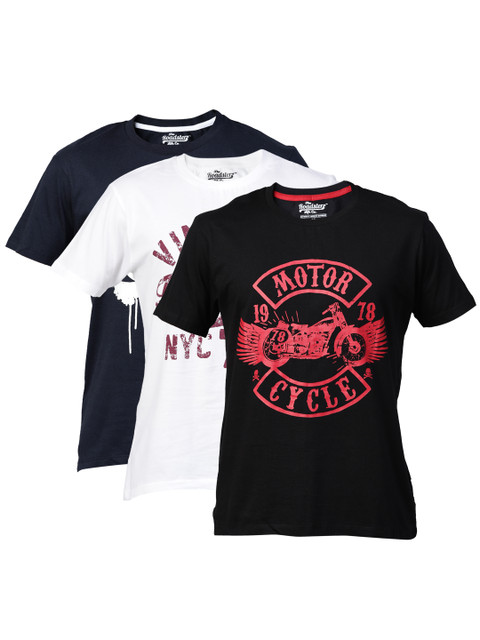 

Roadster Men Pack of 3 Printed Round Neck T-shirts, White