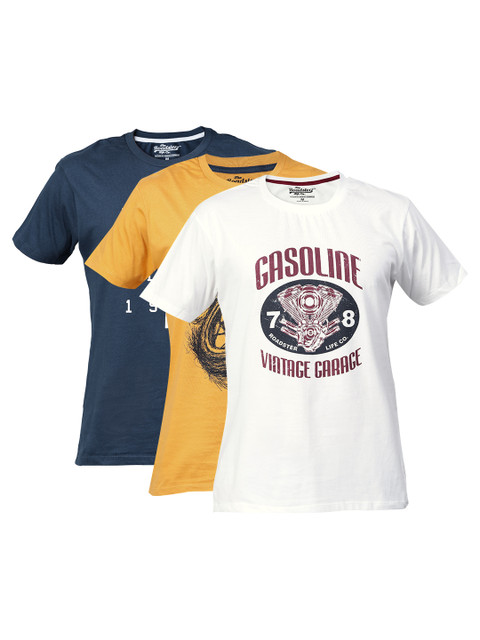 

Roadster Men Pack of 3 Printed Round Neck T-shirts, Navy blue