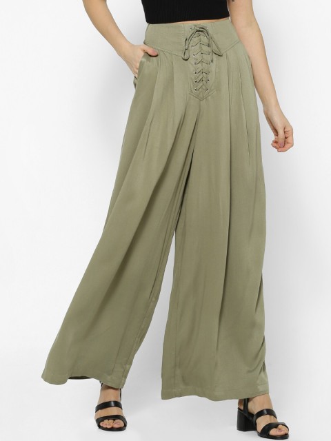 

FOREVER 21 Women Green Regular Fit Solid Parallel Trousers
