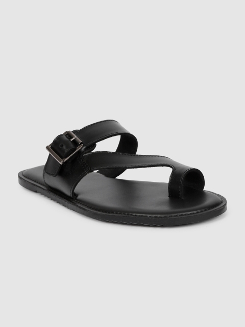 

Mast & Harbour Men Black Solid Leather Comfort Sandals