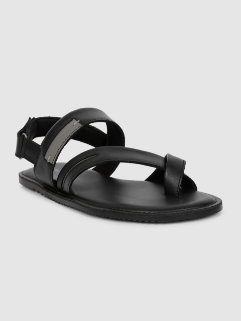 

Mast & Harbour Men Black Solid Leather Comfort Sandals