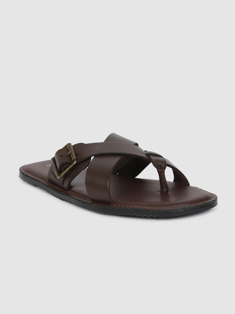 

Mast & Harbour Men Brown Solid Leather Comfort Sandals