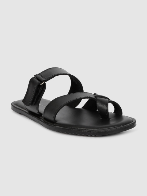 

Mast & Harbour Men Black Solid Leather Comfort Sandals