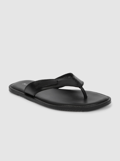 

Mast & Harbour Men Black Solid Leather Comfort Sandals