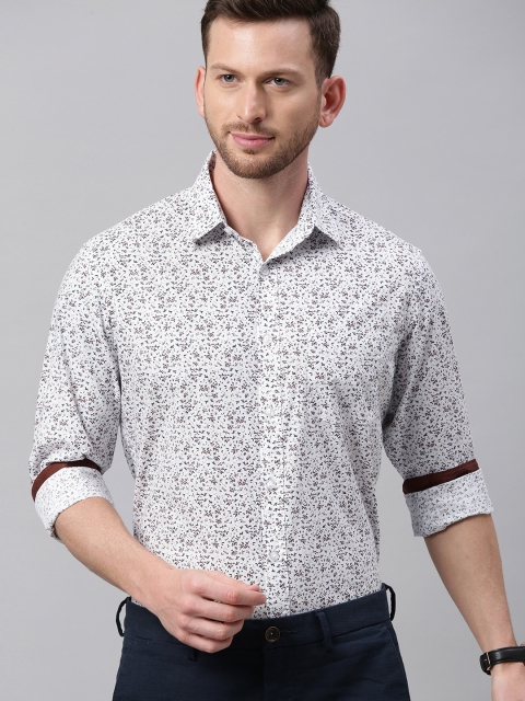 

TrueModa Men White & Maroon Smart Slim Fit Micro Printed Casual Shirt