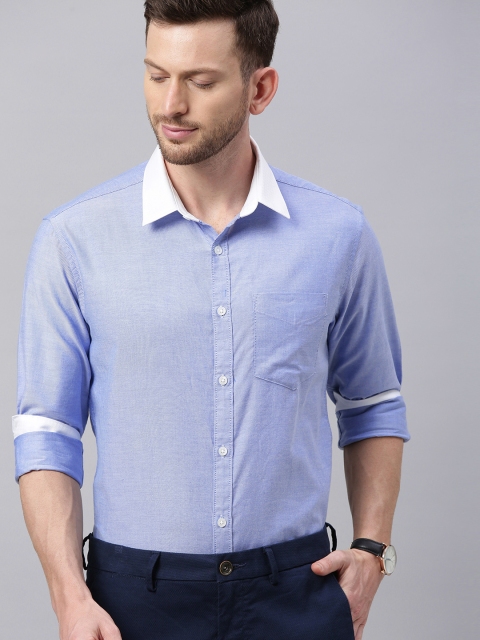 

TrueModa Men Blue Smart Slim Fit Solid Contrast Collar Smart Casual Shirt