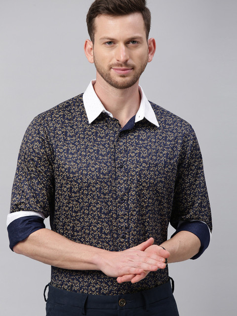

TrueModa Men Navy Blue Smart Slim Fit Printed Casual Shirt